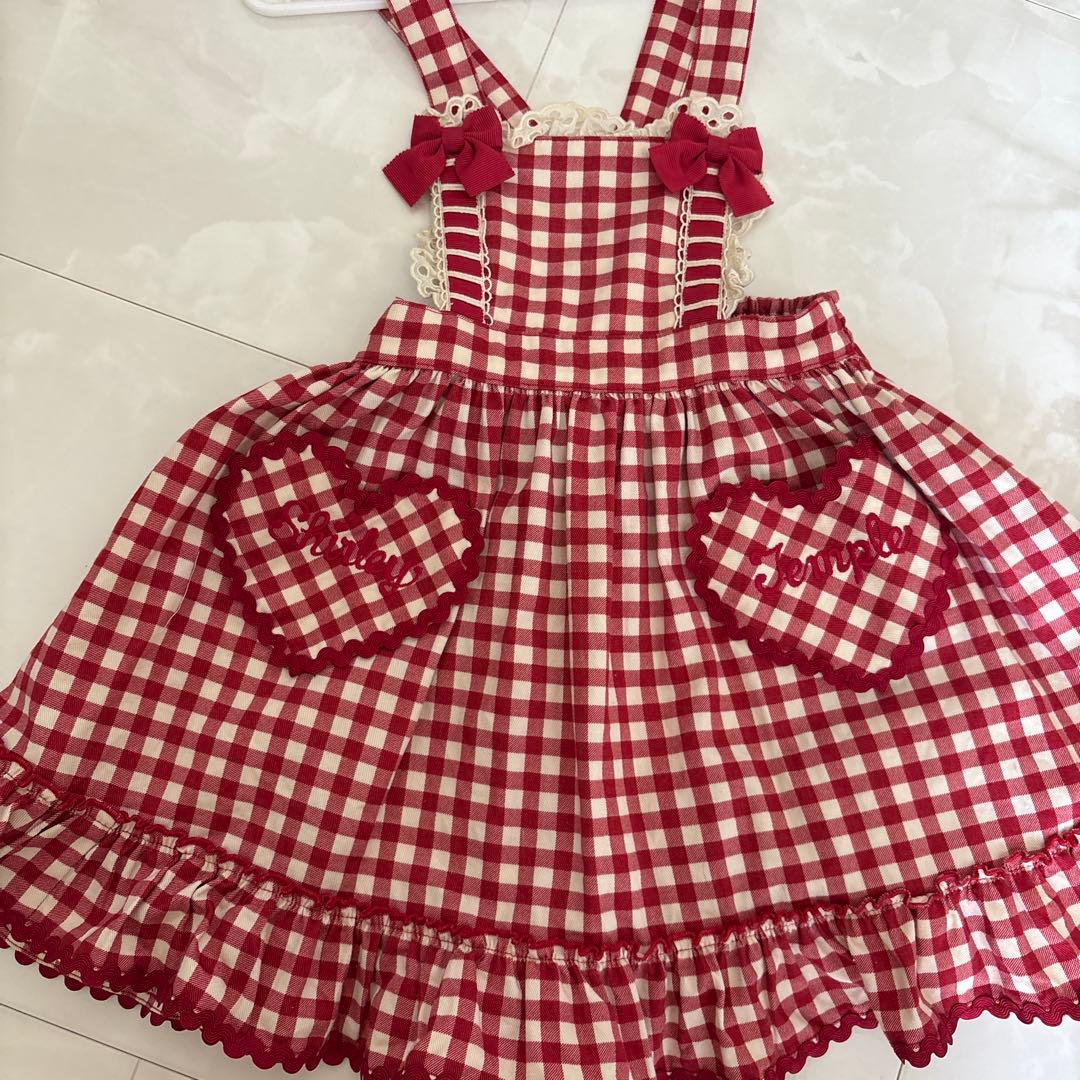シャーリーテンプル♡赤♡ギンガム♡エプロンワンピース♡110センチ