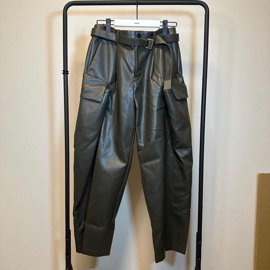 sacai サカイ 25AW レザーパンツ オリーブ サイズ1