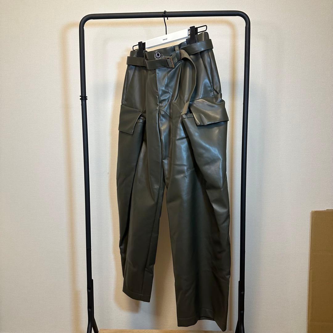 sacai サカイ 25AW レザーパンツ オリーブ サイズ1