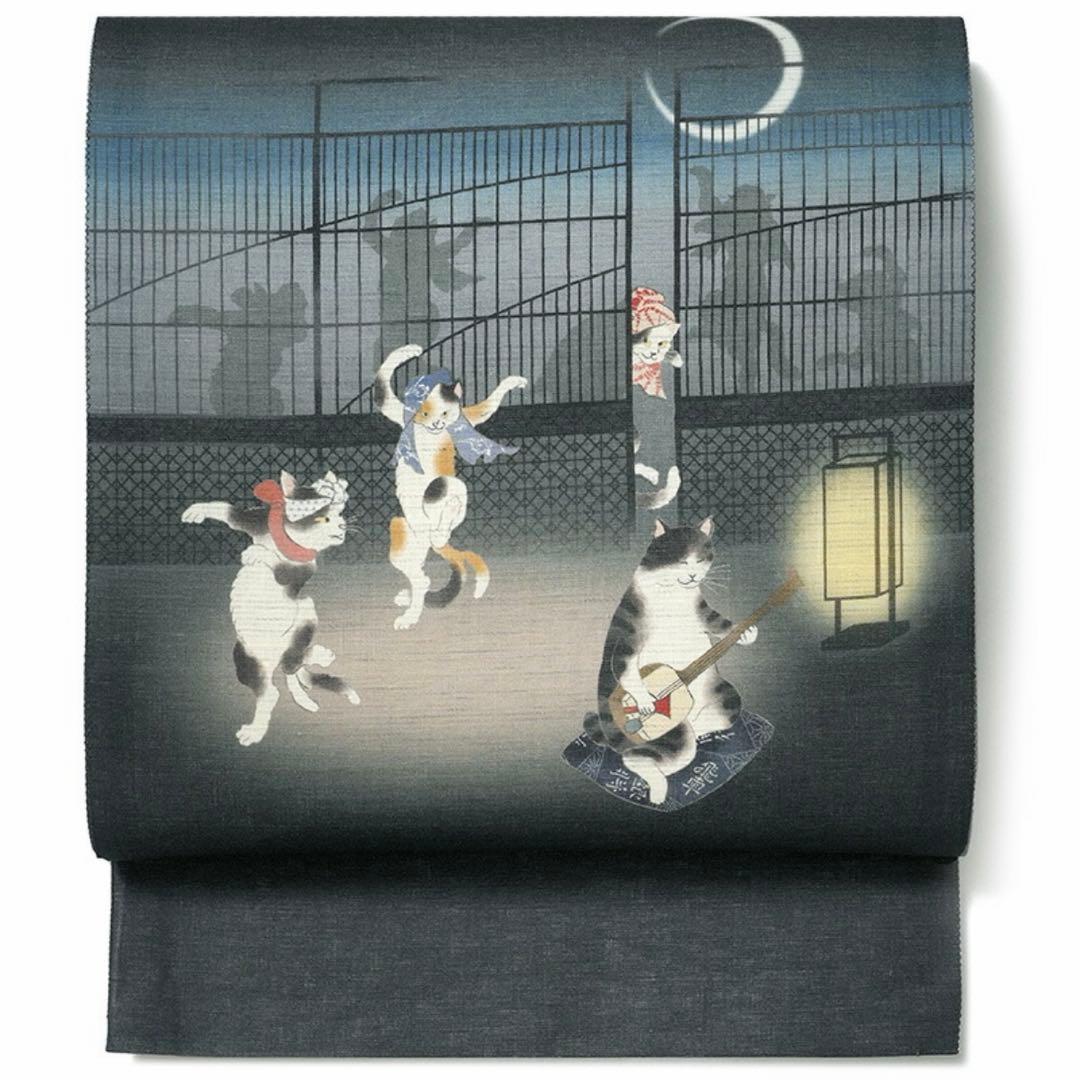美品 猫の踊り場 WAKKA 麻 夏帯 麻帯 京袋帯