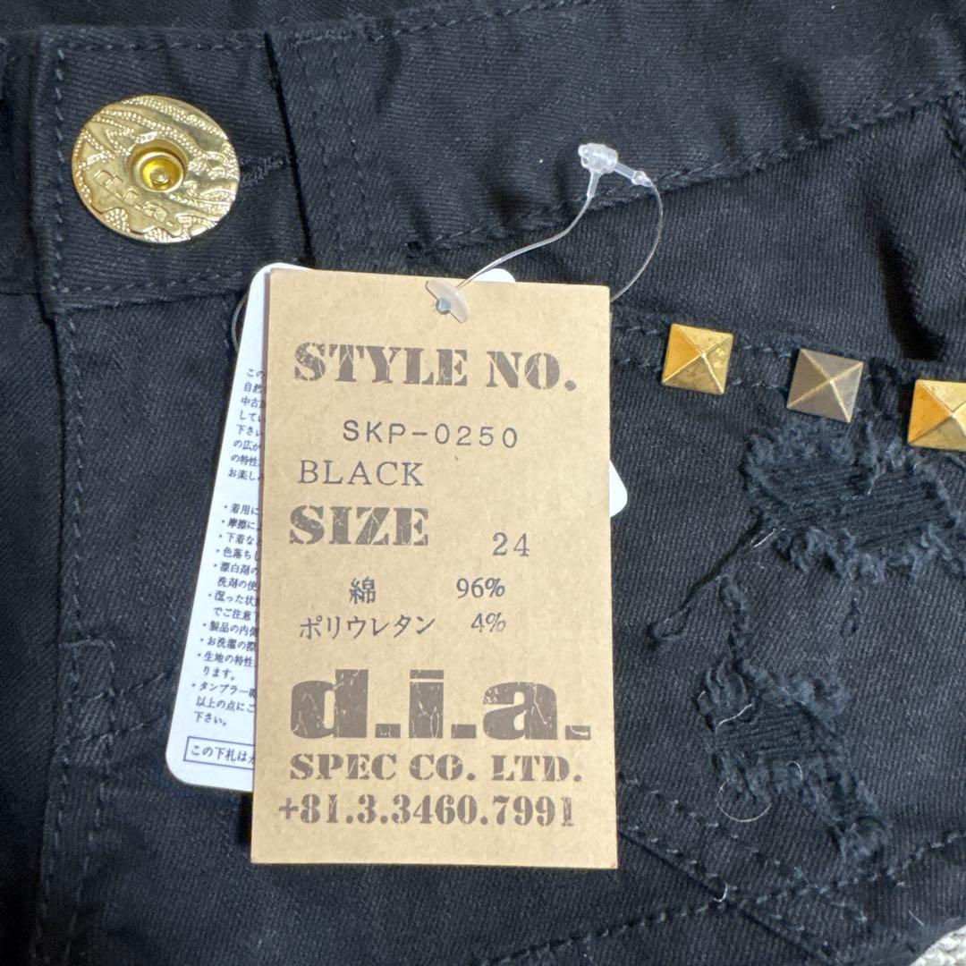新品タグ付d.i.a.★黒/ダメージサイドジップショーパン★金/ゴールドスタッズ