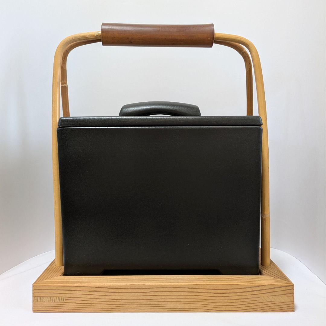 手付き火消し壺　黒四方　サイズ大 黒共蓋陶器製　水屋道具