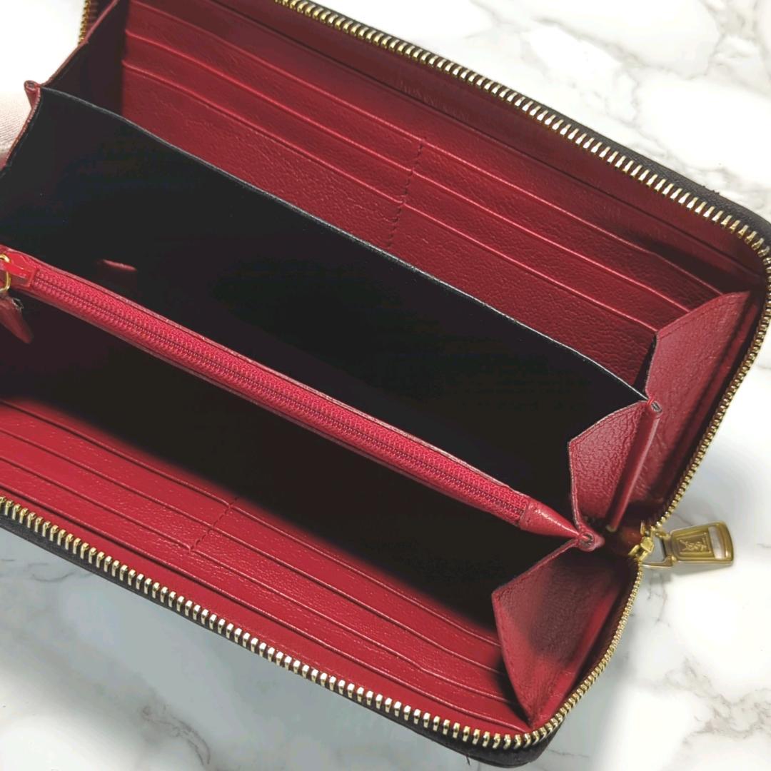 イブサンローラン　カサンドラ　刺繍長財布　ラウンドファスナー　ブラック