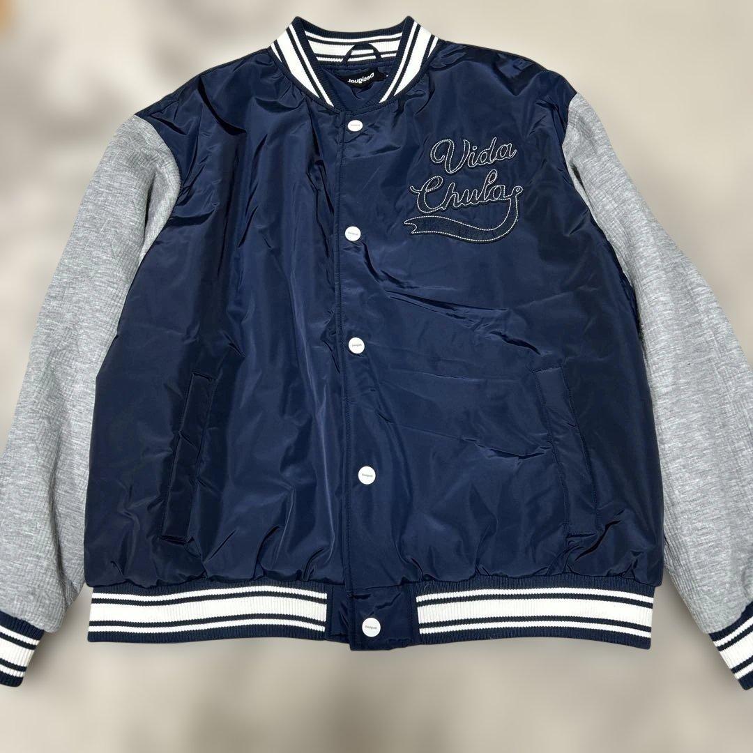 デシグアルDesigualカレッジジャケット　スタジャン ネイビー グレーM