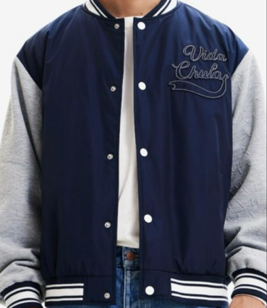 デシグアルDesigualカレッジジャケット　スタジャン ネイビー グレーM