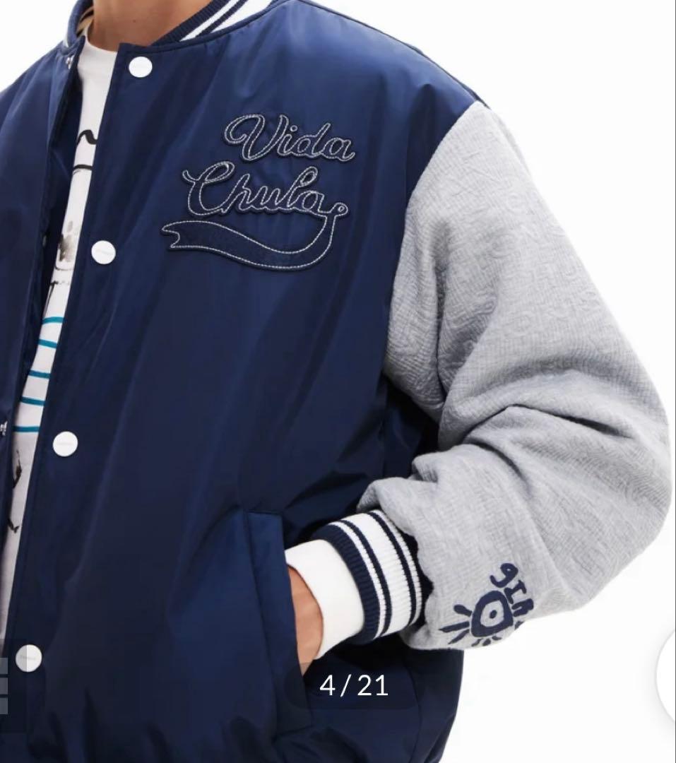 デシグアルDesigualカレッジジャケット　スタジャン ネイビー グレーM