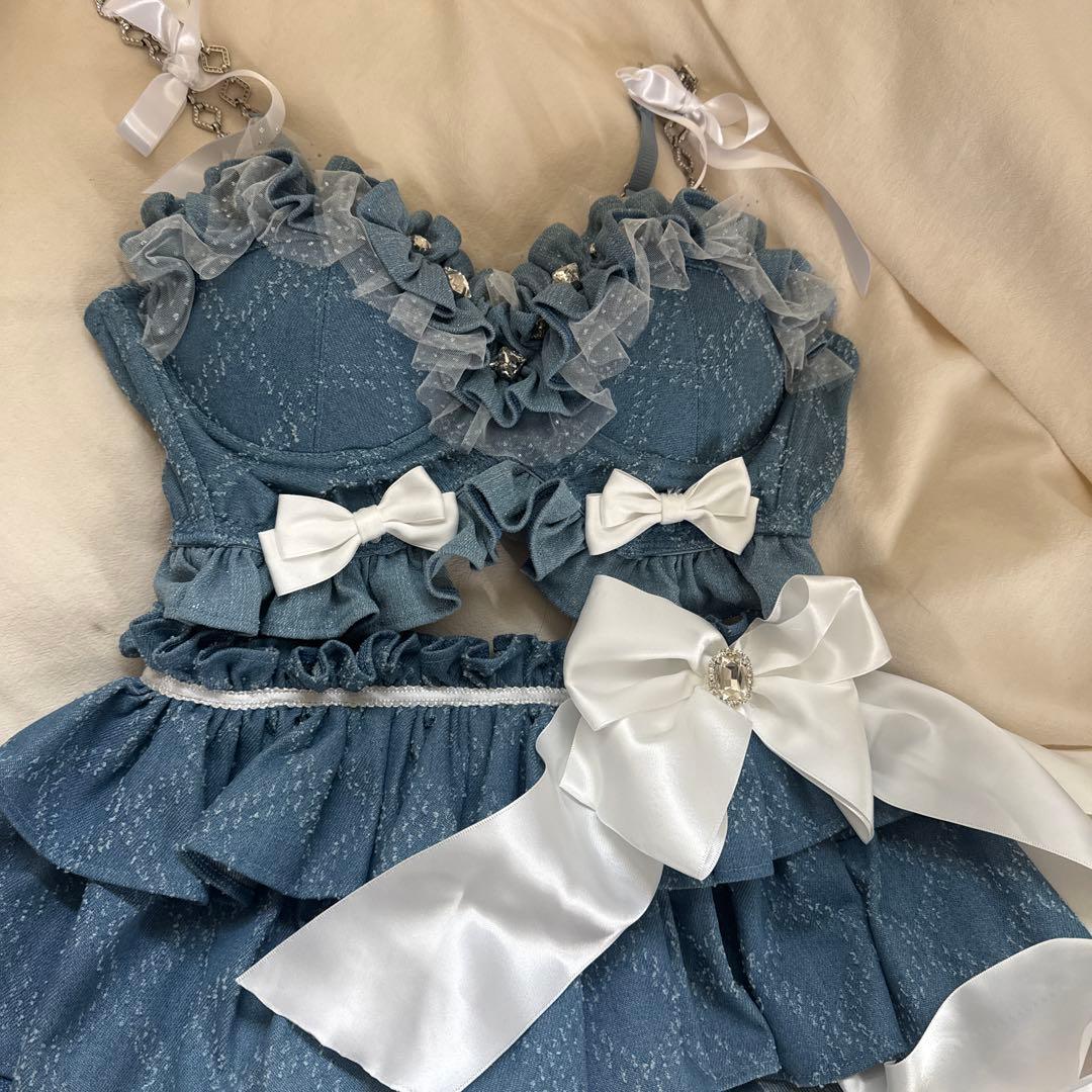 ♡*♡様 sugar ライトブルーデニムフリルブラ＆スカートセットS