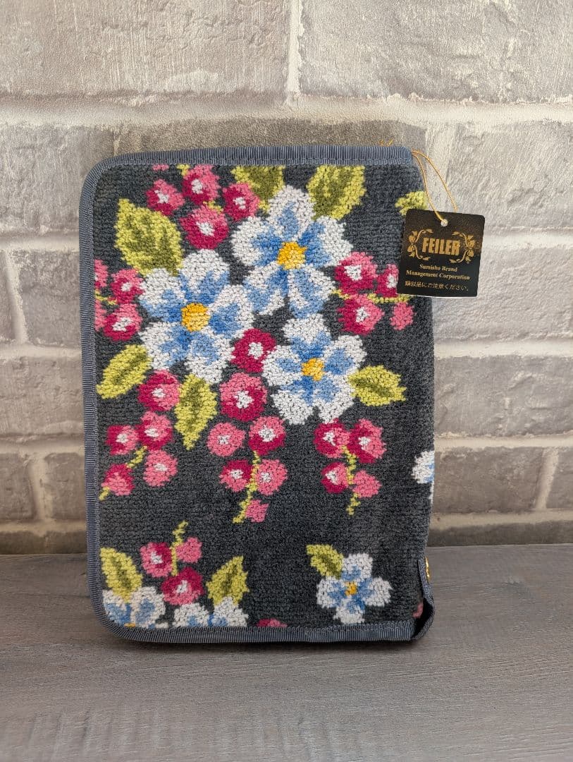 未使用 フェイラー/FEILER 花柄 母子手帳ケース ダークグレー