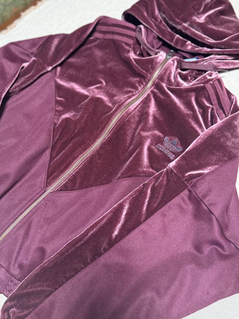 adidas ワインカラーベロアジャージ上下　美品