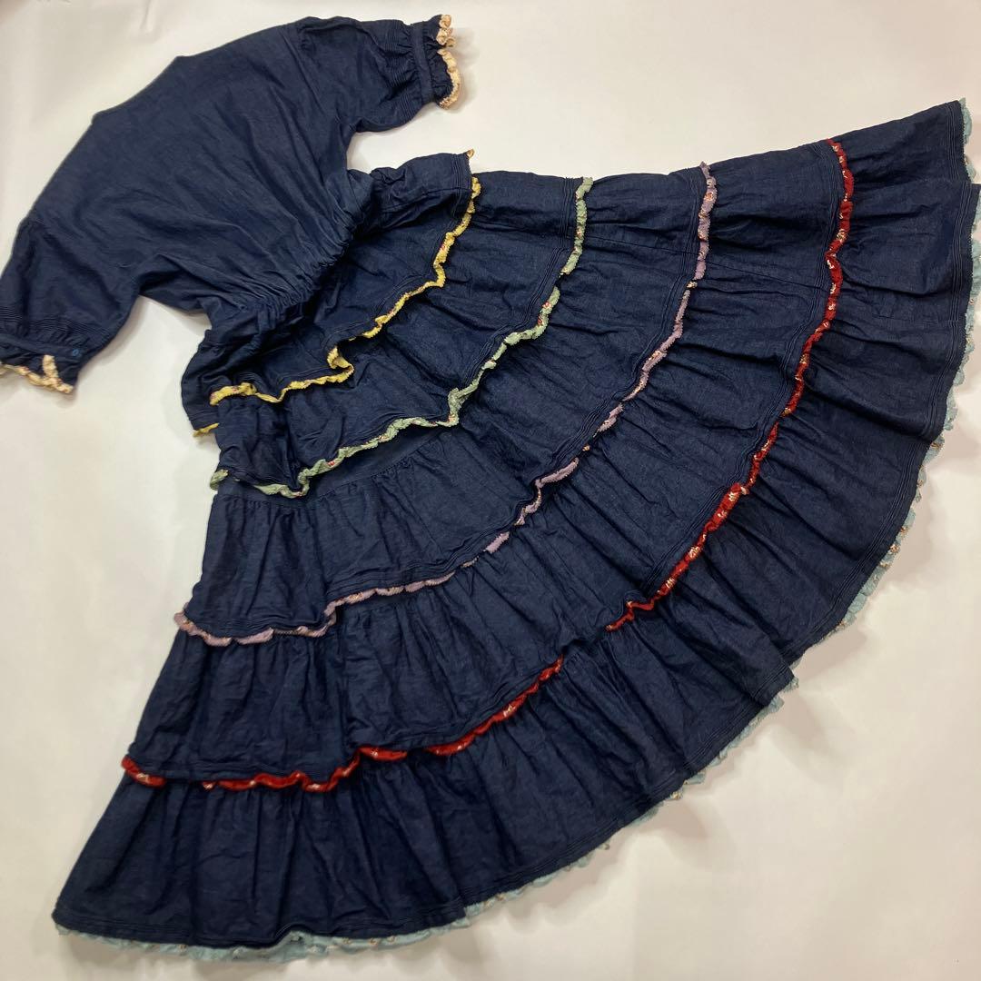 ワンダフルワールド ピコルリル使い 豪華デニム段々ワンピース