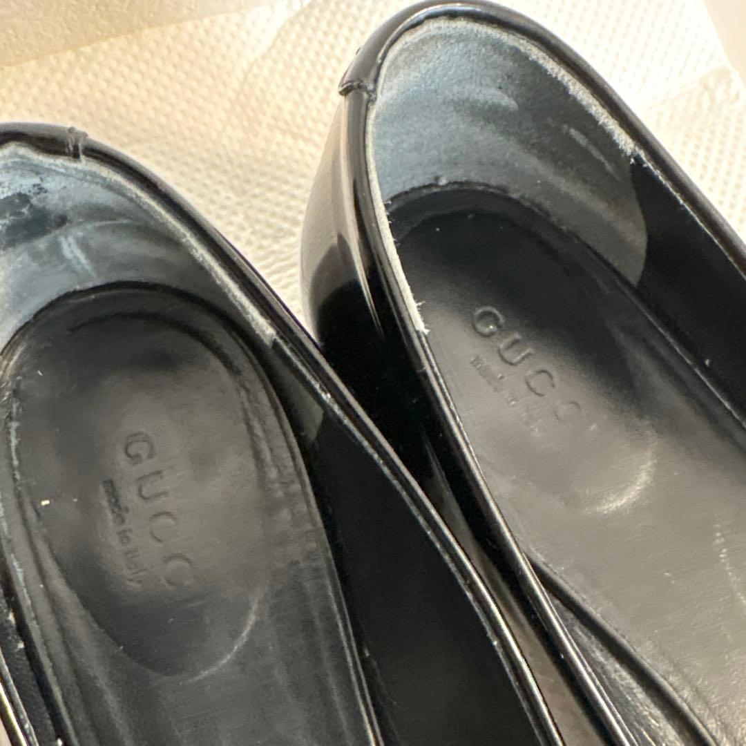 GUCCI ポインテッドトゥリボンパンプス バレエシューズ 37.5 黒 グッチ