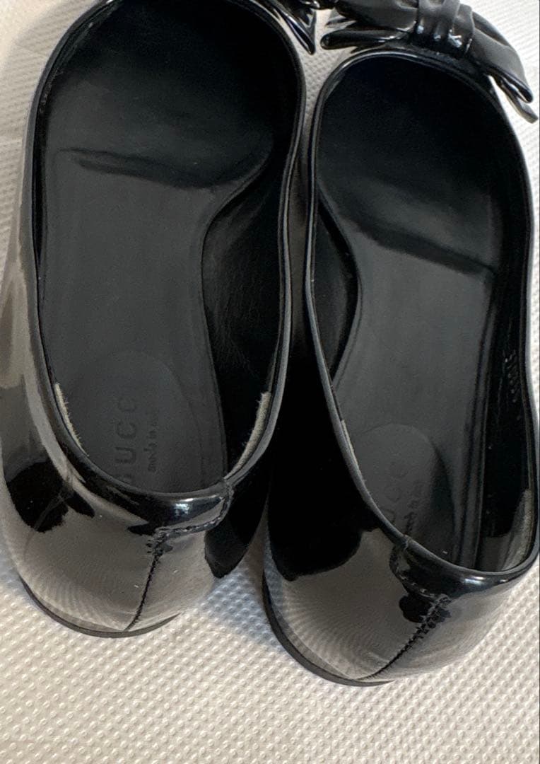 GUCCI ポインテッドトゥリボンパンプス バレエシューズ 37.5 黒 グッチ