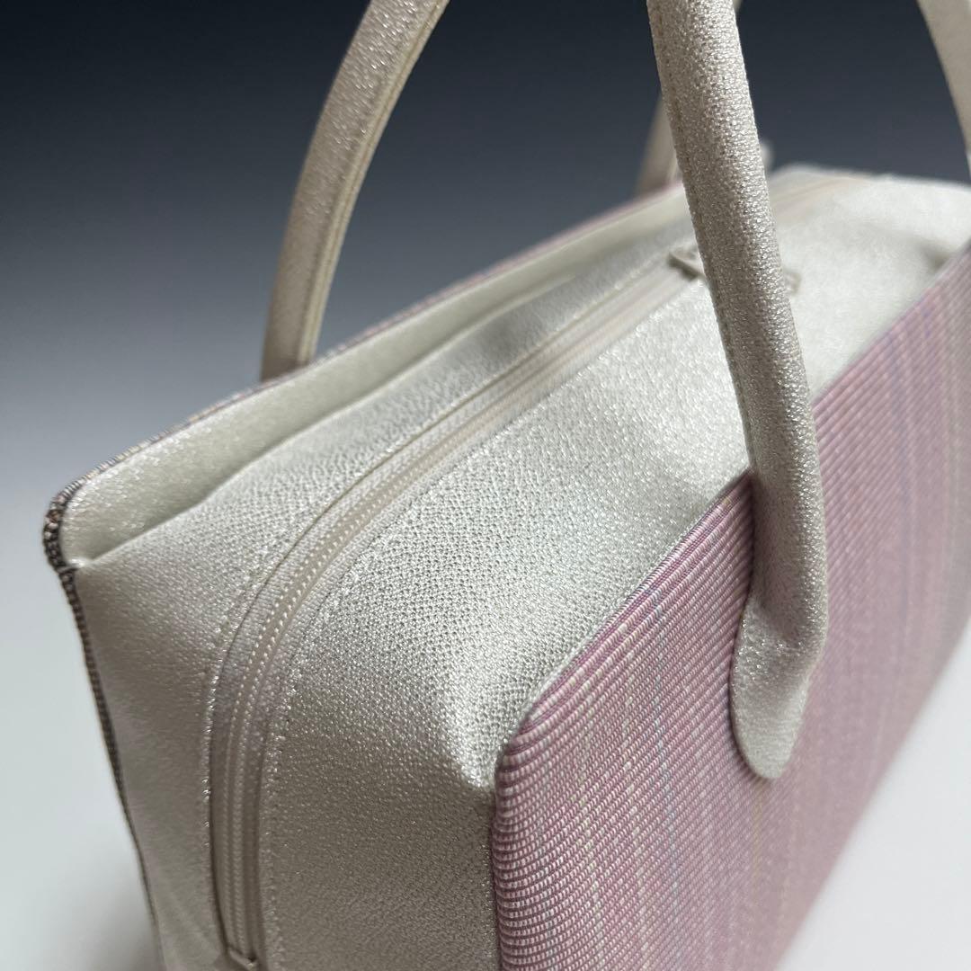 夏　新品未使用品　本塩沢紬　草木染　帯地使用　利休バッグ25070