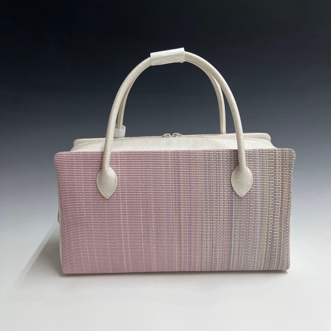 夏　新品未使用品　本塩沢紬　草木染　帯地使用　利休バッグ25070