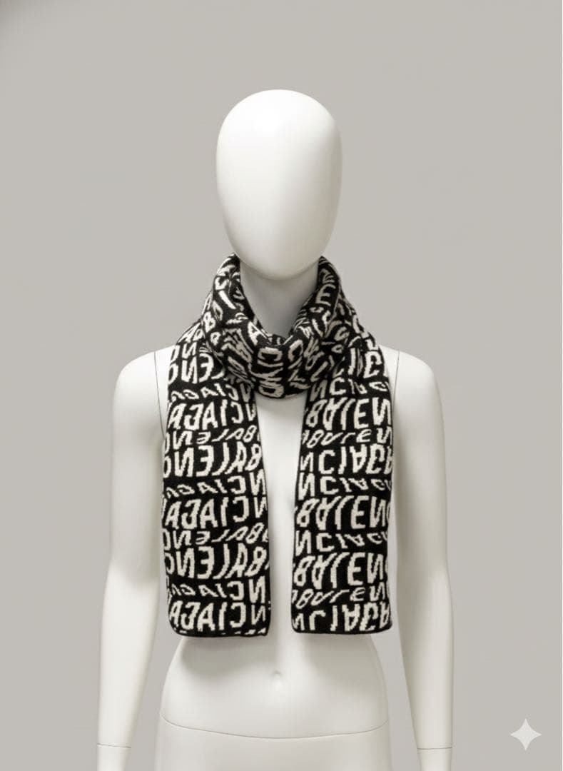 BALENCIAGA モノグラムマフラー ストール 白黒 美品