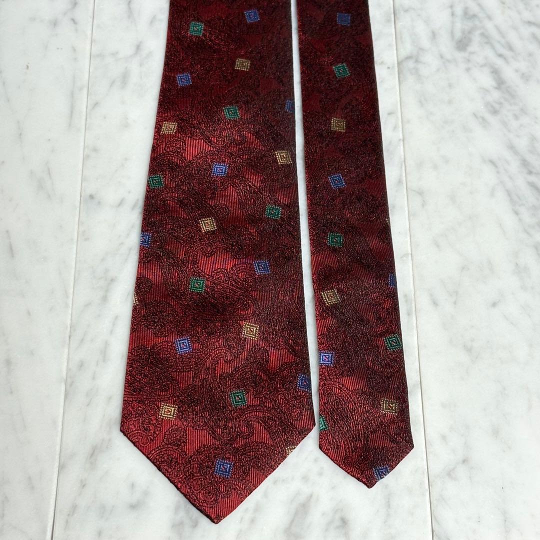 Christian Dior ネクタイ レッド ペイズリー柄 光沢