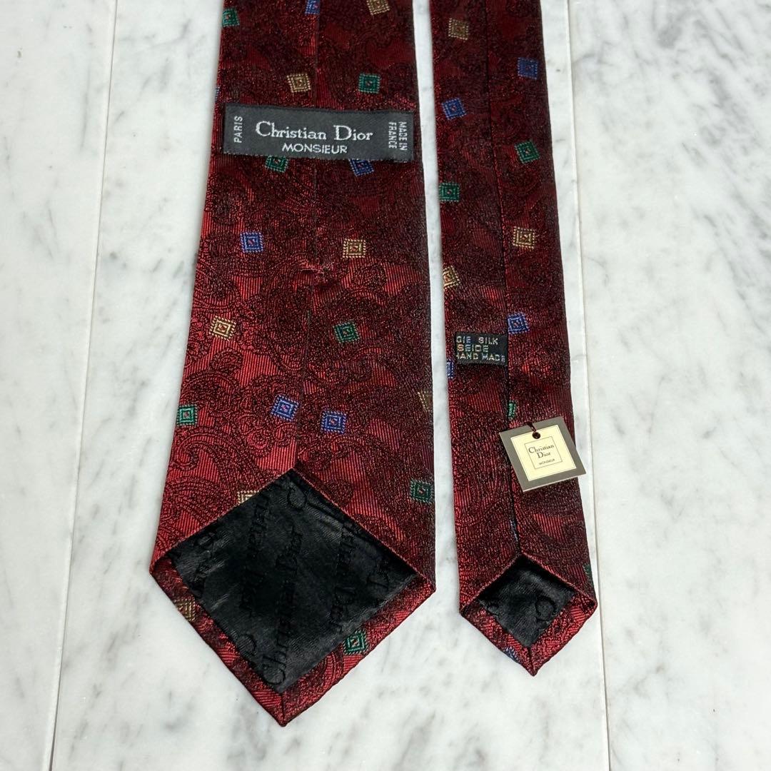 Christian Dior ネクタイ レッド ペイズリー柄 光沢