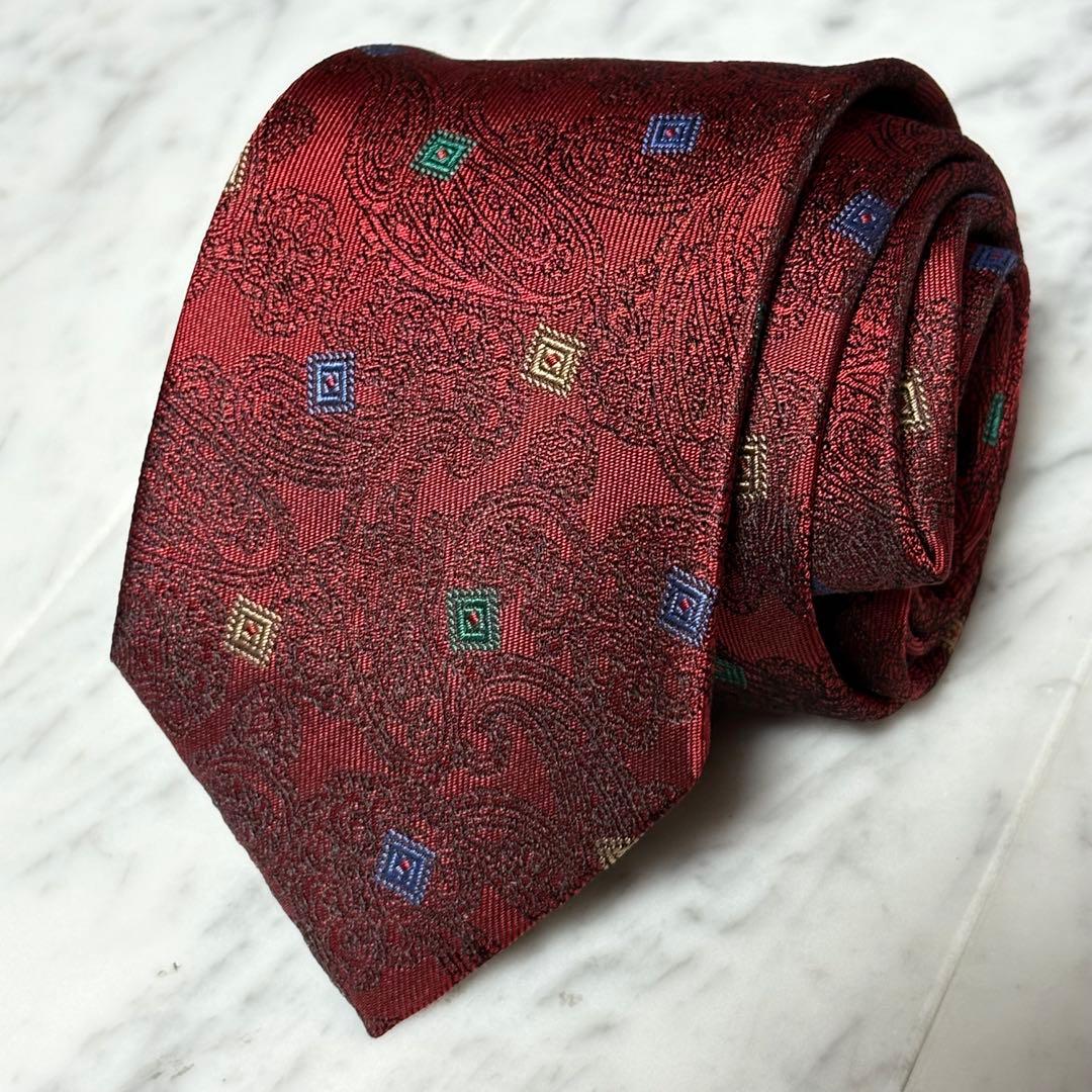 Christian Dior ネクタイ レッド ペイズリー柄 光沢