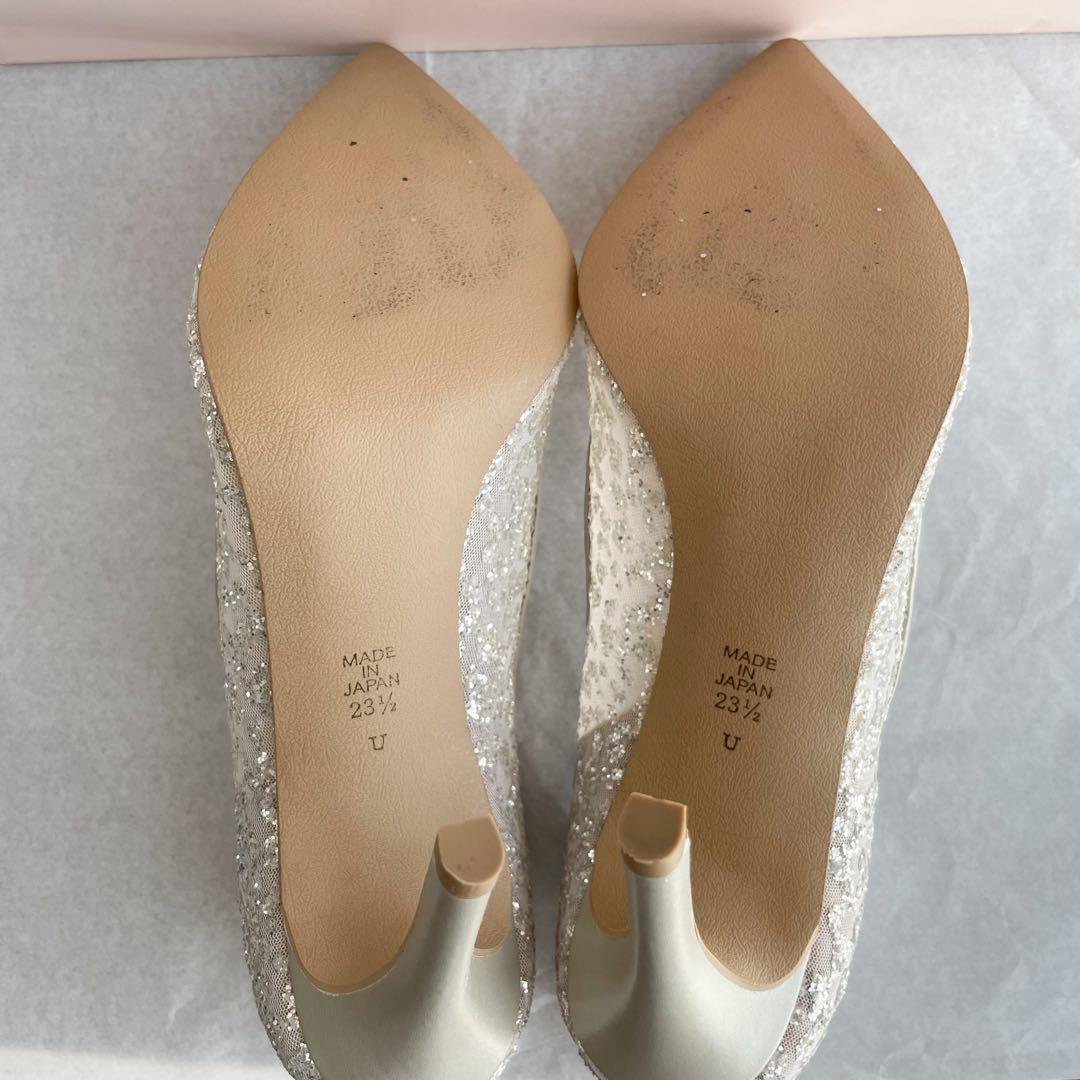 DIANA グリッター チュール パンプス プラチナ　9cmヒール　23.5