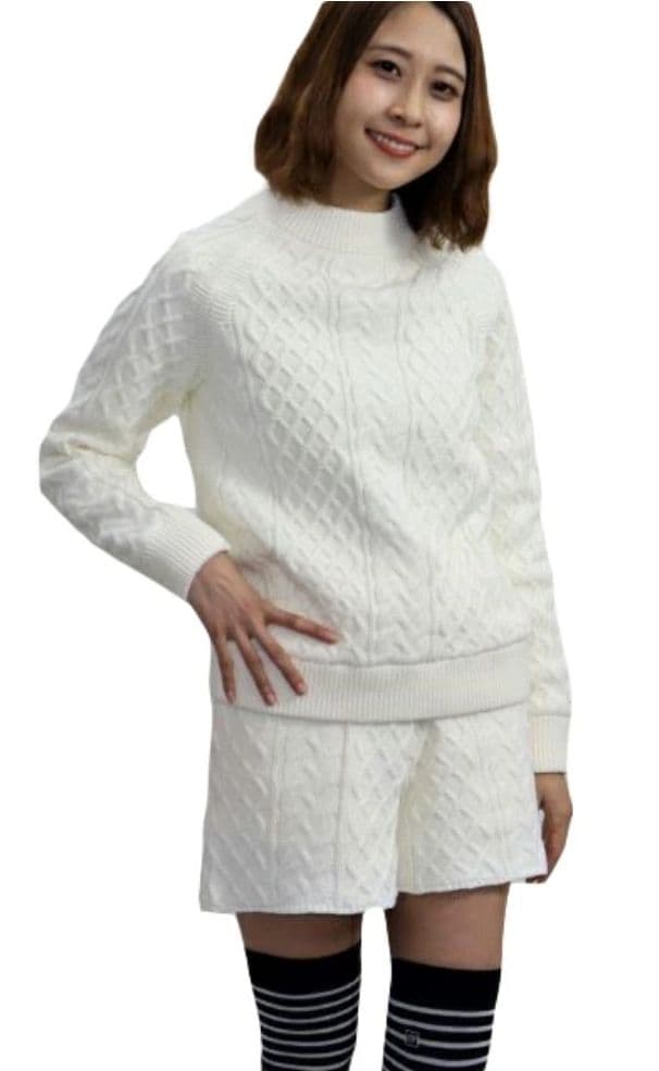 新品☆sandie☆ゴルフ2点セットショートパンツ防風 発熱リブニット M 紺白