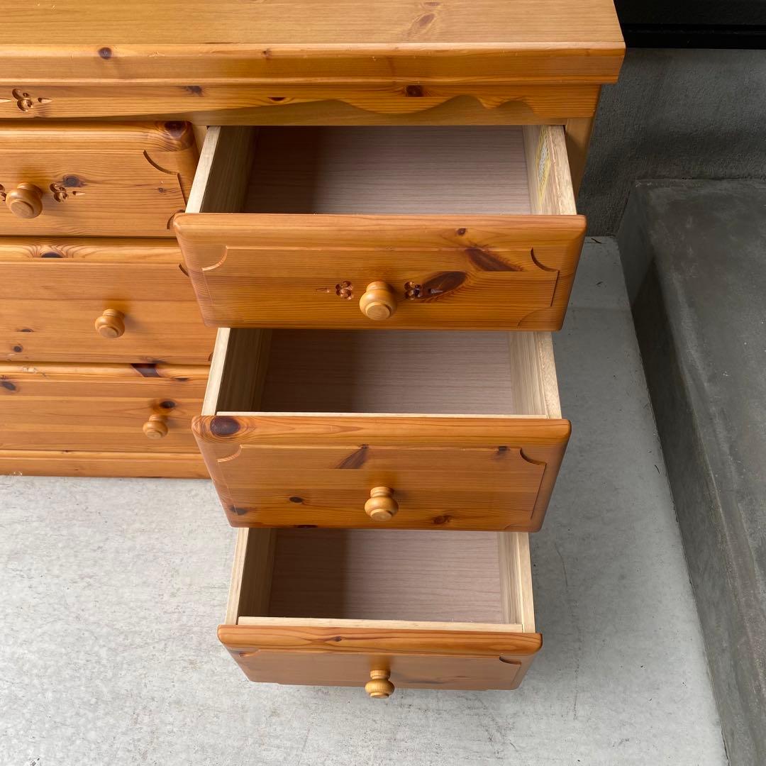 自宅保管 3段ローチェスト パイン材 横幅118cm 奥行45cm 高さ79cm