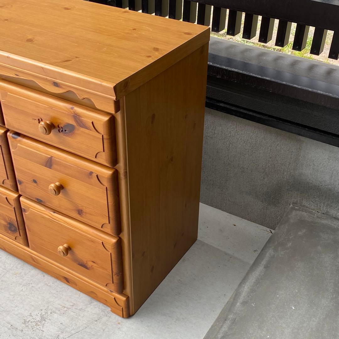 自宅保管 3段ローチェスト パイン材 横幅118cm 奥行45cm 高さ79cm