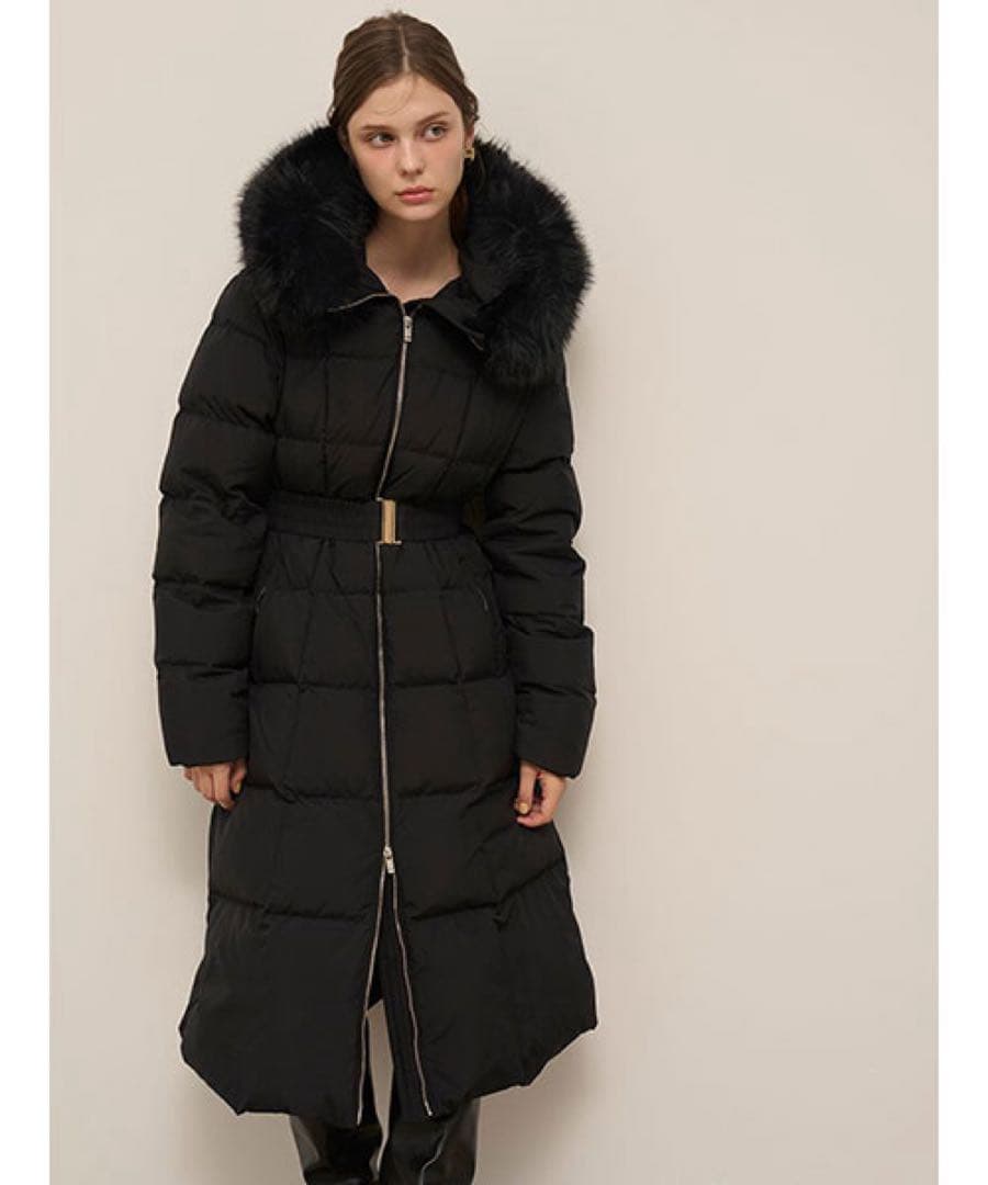 スタイルアップフレンチダウンロングコート　ブラック