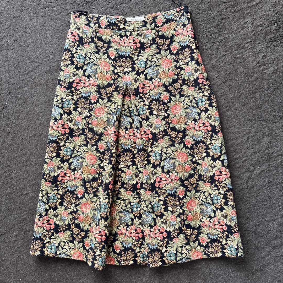 CELINE セリーヌ エディスリマン ボックスプリーツスカート 花柄