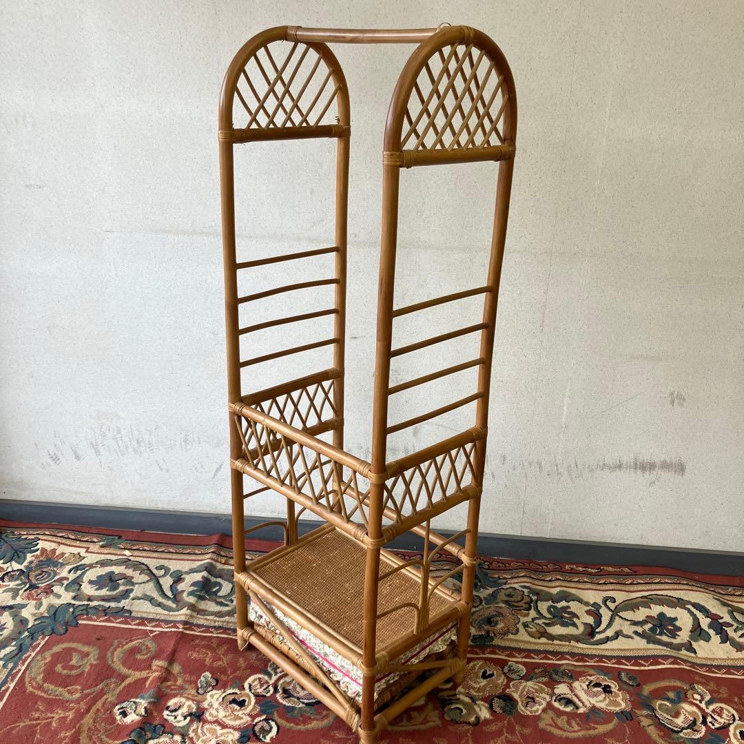 昭和レトロ アーチ型 ラタンハンガーラック 籐家具 古道具 古家具 ビンテージ