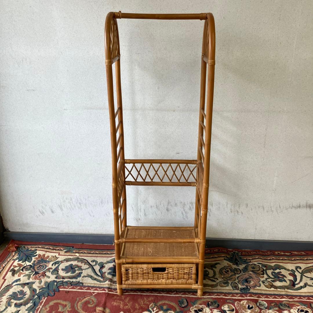 昭和レトロ アーチ型 ラタンハンガーラック 籐家具 古道具 古家具 ビンテージ