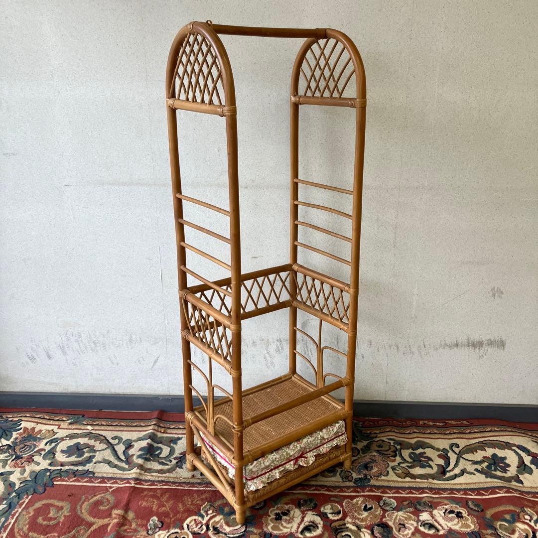 昭和レトロ アーチ型 ラタンハンガーラック 籐家具 古道具 古家具 ビンテージ
