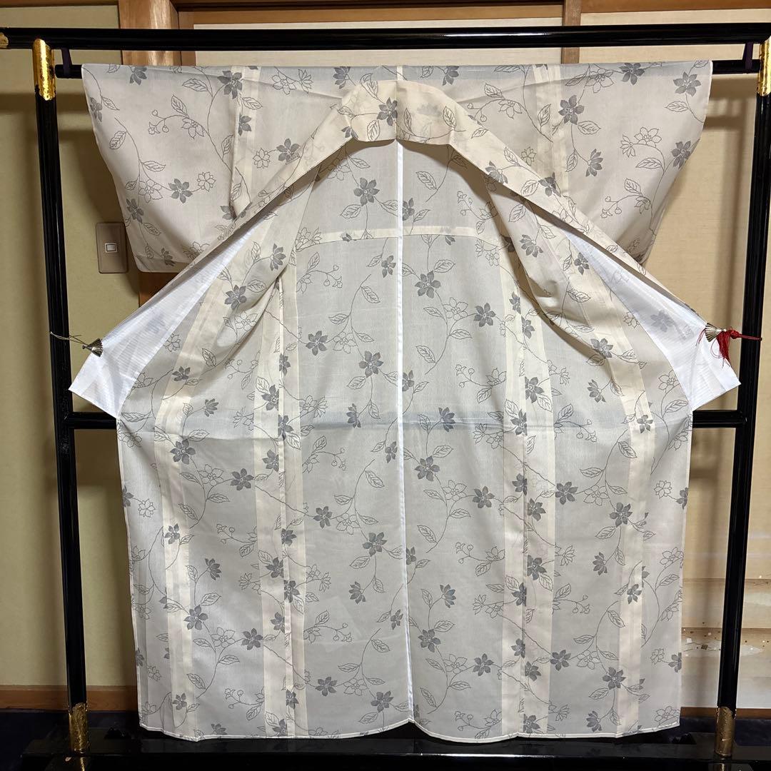 未使用級 美品 単衣　紗紬風　小紋 夏　フルセット 高級化繊