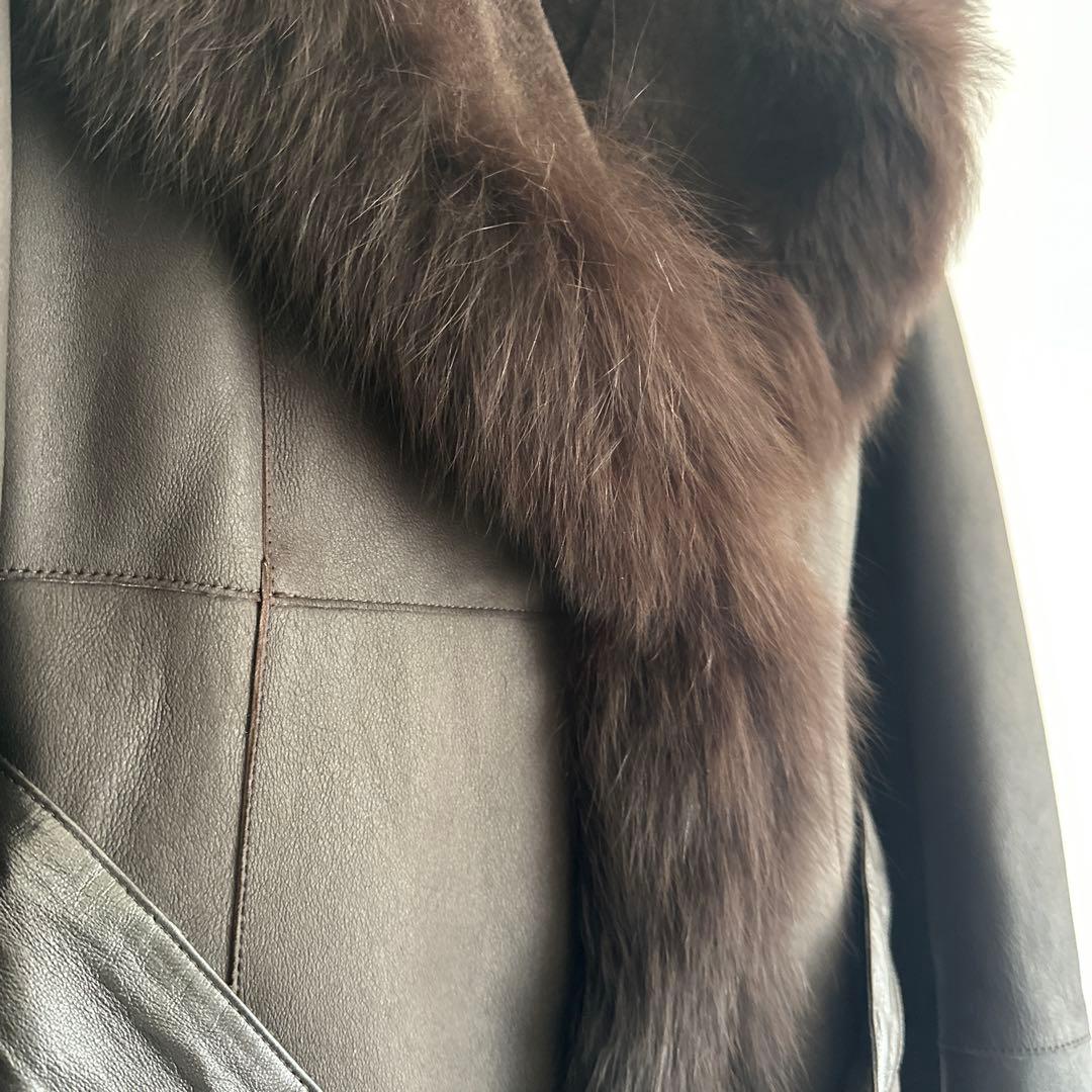 羊皮ロングコート　毛皮ブルーフォックス