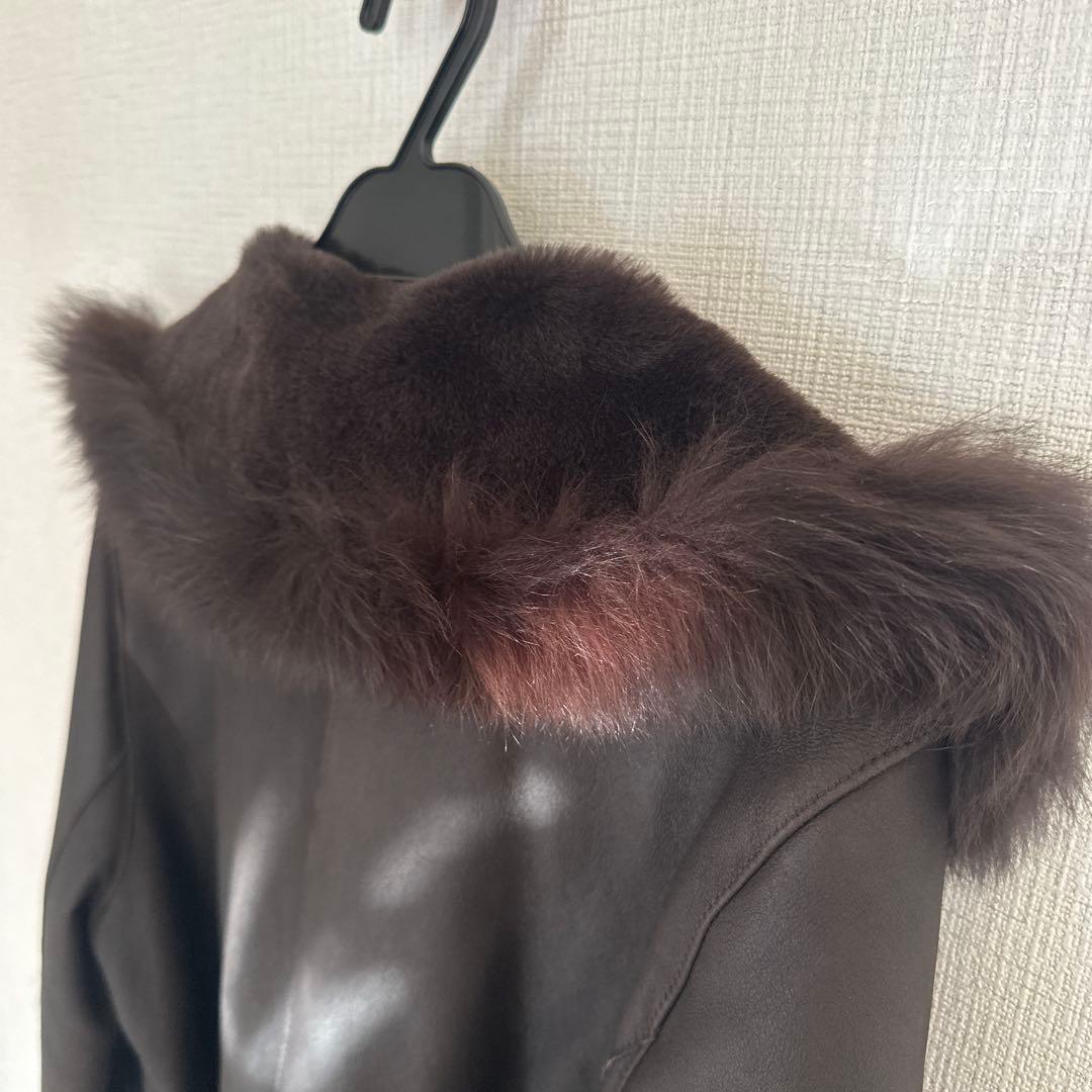 羊皮ロングコート　毛皮ブルーフォックス