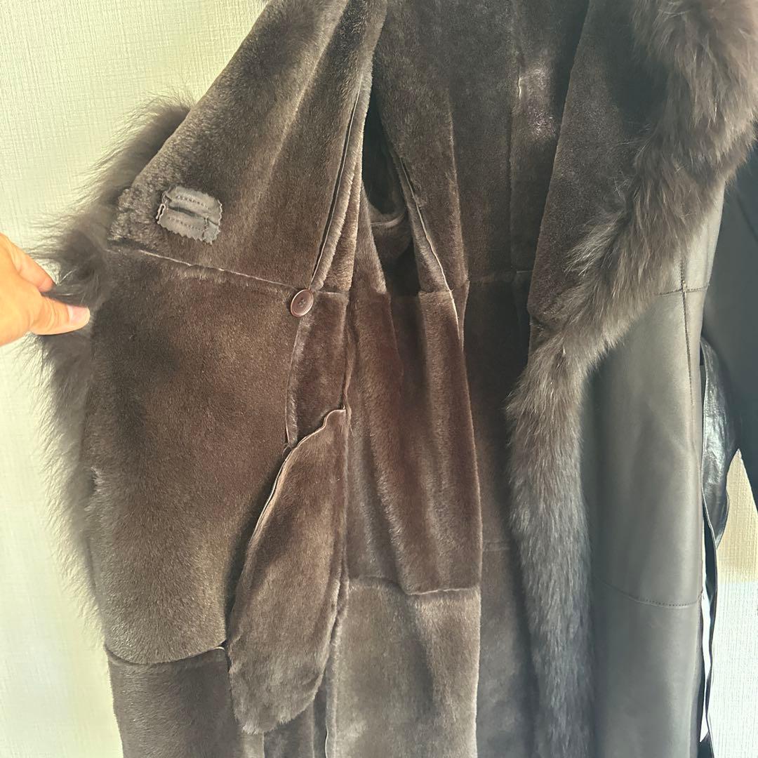 羊皮ロングコート　毛皮ブルーフォックス