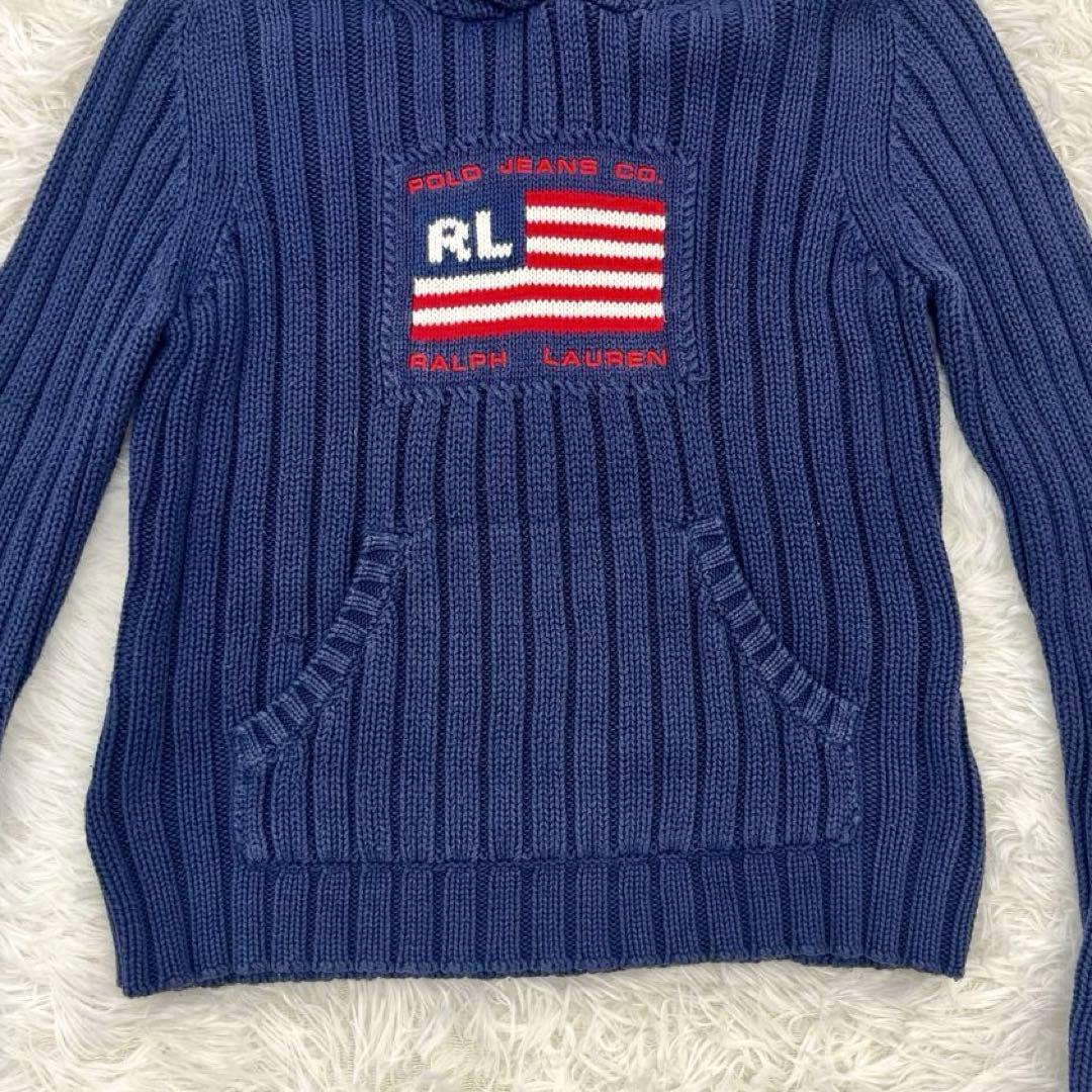 ラルフローレン・長袖ニットセーター・星条旗・ニットパーカー・リブ編み・M