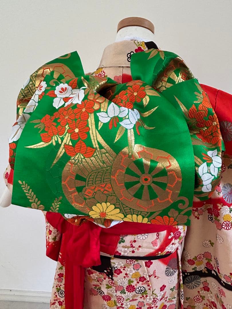 7歳七五三　アンティーク正絹着物、帯揚げ、帯締め　しごき　セット