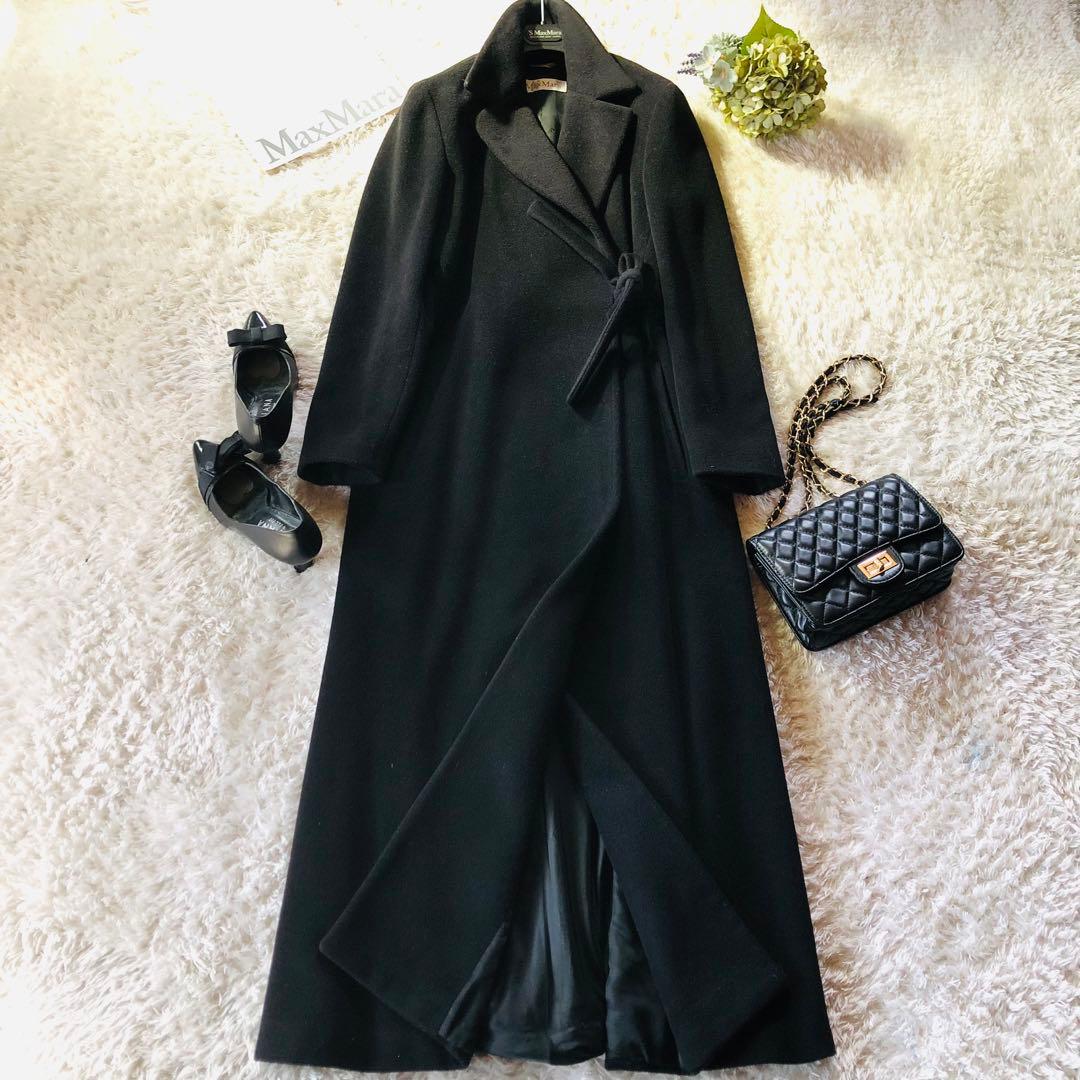 希少42✨美品 マックスマーラ 超マキシコート カシミヤ 女優襟 ブラック