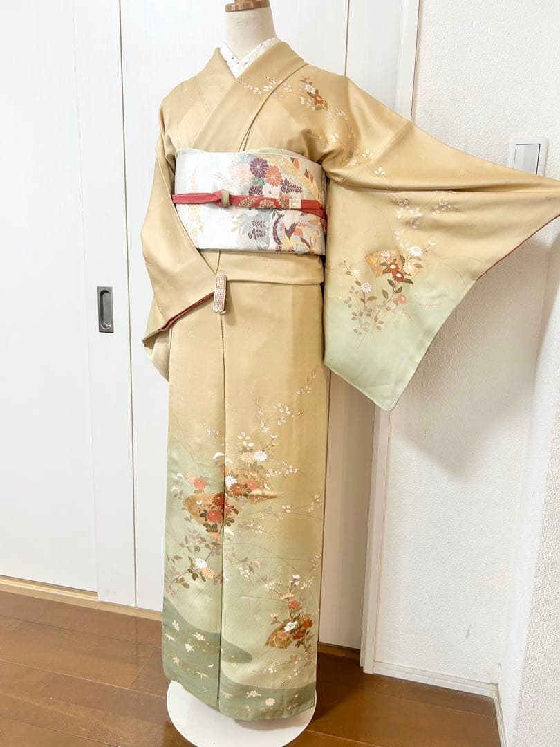 yan　裄丈長め　鈴乃屋誂製　ガード加工済み　正絹訪問着　フルセット4点