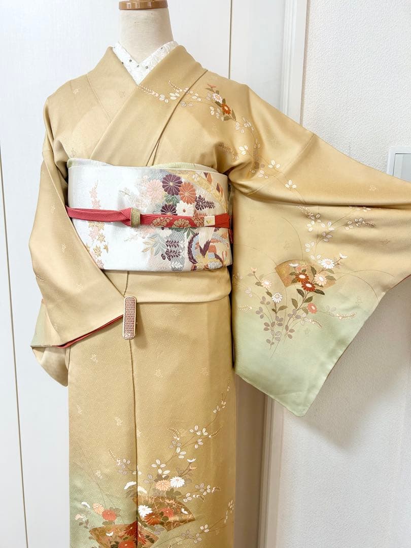 yan　裄丈長め　鈴乃屋誂製　ガード加工済み　正絹訪問着　フルセット4点