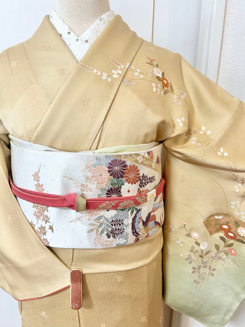 yan　裄丈長め　鈴乃屋誂製　ガード加工済み　正絹訪問着　フルセット4点