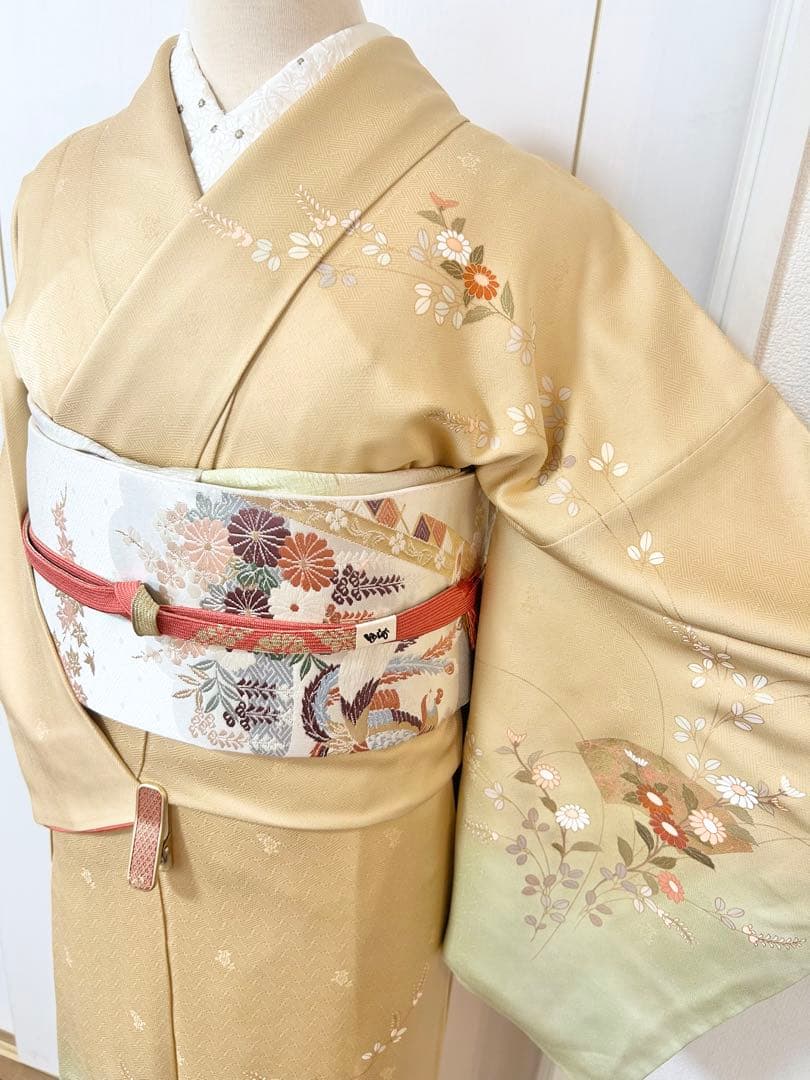 yan　裄丈長め　鈴乃屋誂製　ガード加工済み　正絹訪問着　フルセット4点