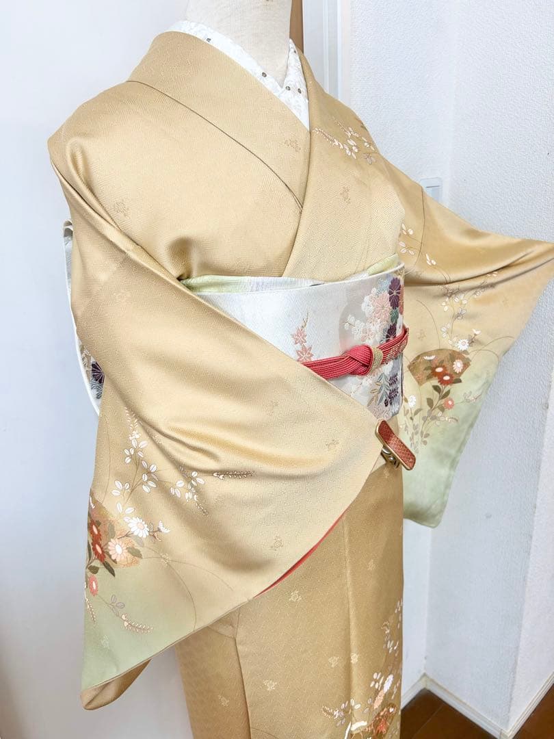 yan　裄丈長め　鈴乃屋誂製　ガード加工済み　正絹訪問着　フルセット4点