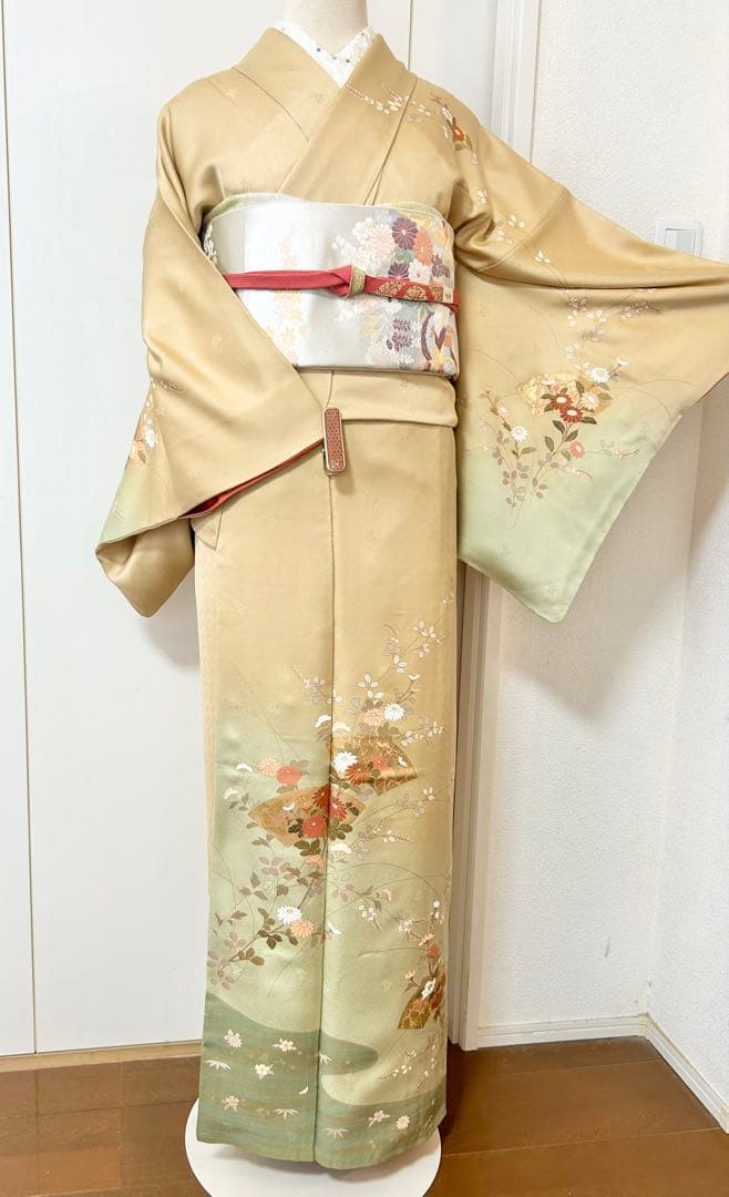 yan　裄丈長め　鈴乃屋誂製　ガード加工済み　正絹訪問着　フルセット4点