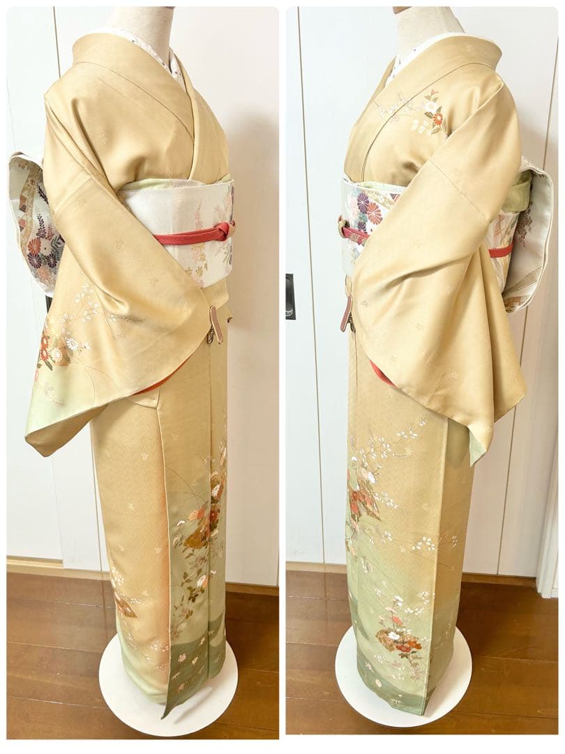 yan　裄丈長め　鈴乃屋誂製　ガード加工済み　正絹訪問着　フルセット4点