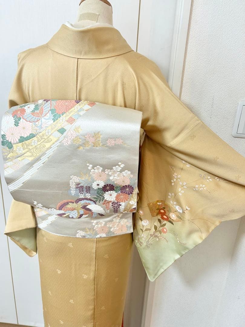 yan　裄丈長め　鈴乃屋誂製　ガード加工済み　正絹訪問着　フルセット4点