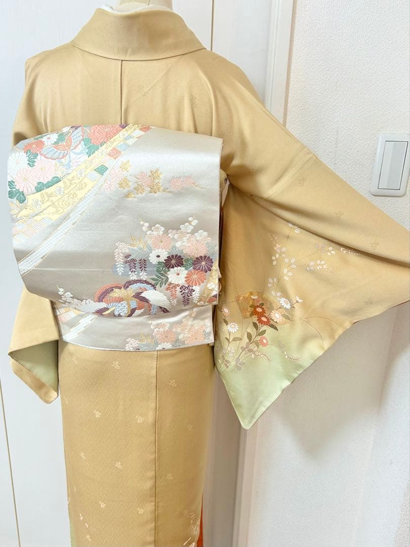 yan　裄丈長め　鈴乃屋誂製　ガード加工済み　正絹訪問着　フルセット4点