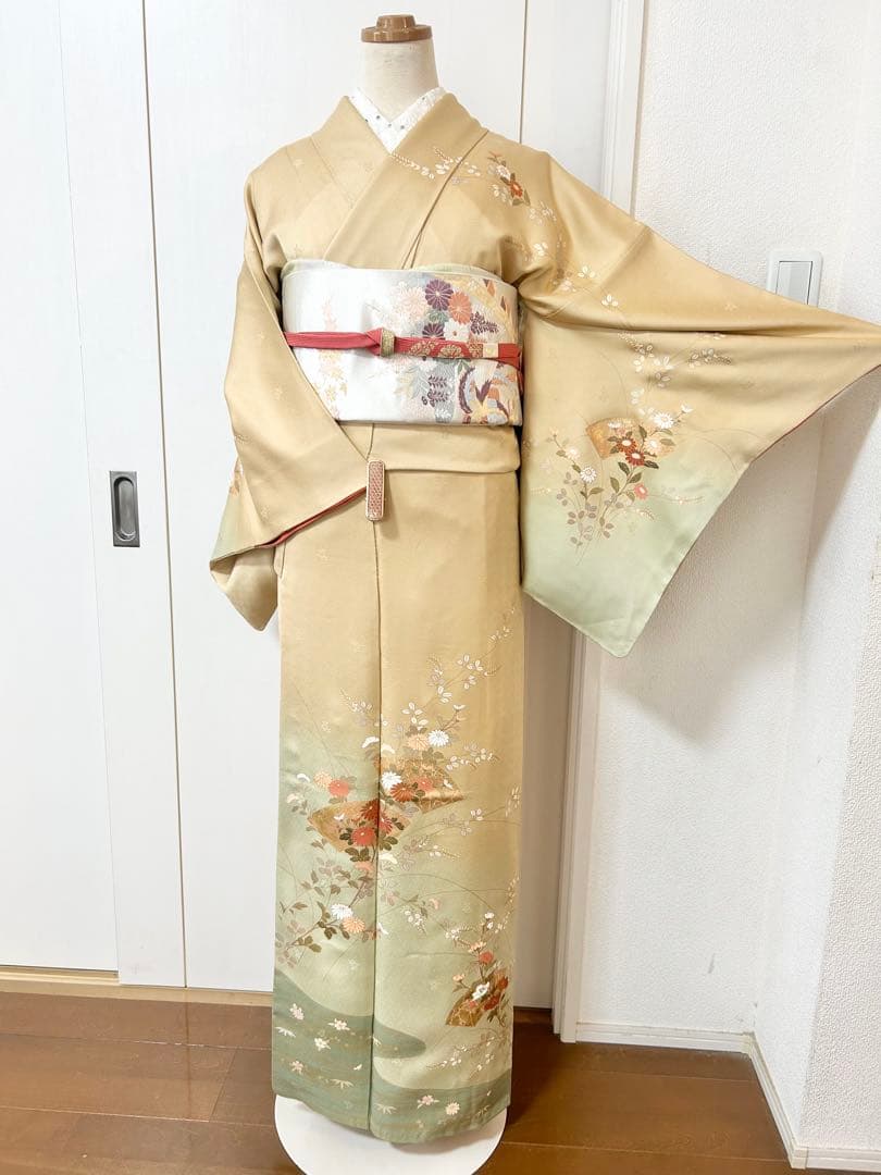 yan　裄丈長め　鈴乃屋誂製　ガード加工済み　正絹訪問着　フルセット4点