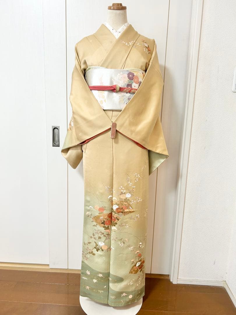 yan　裄丈長め　鈴乃屋誂製　ガード加工済み　正絹訪問着　フルセット4点