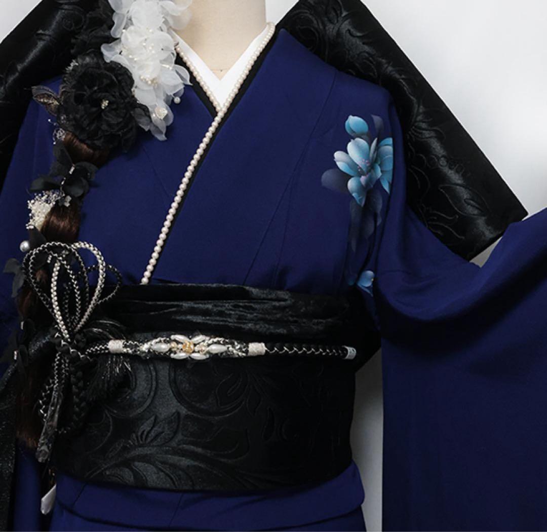 良好■振袖7点セット帯新品帯締め帯揚げフルセットトールサイズ白系黒成人式IB35